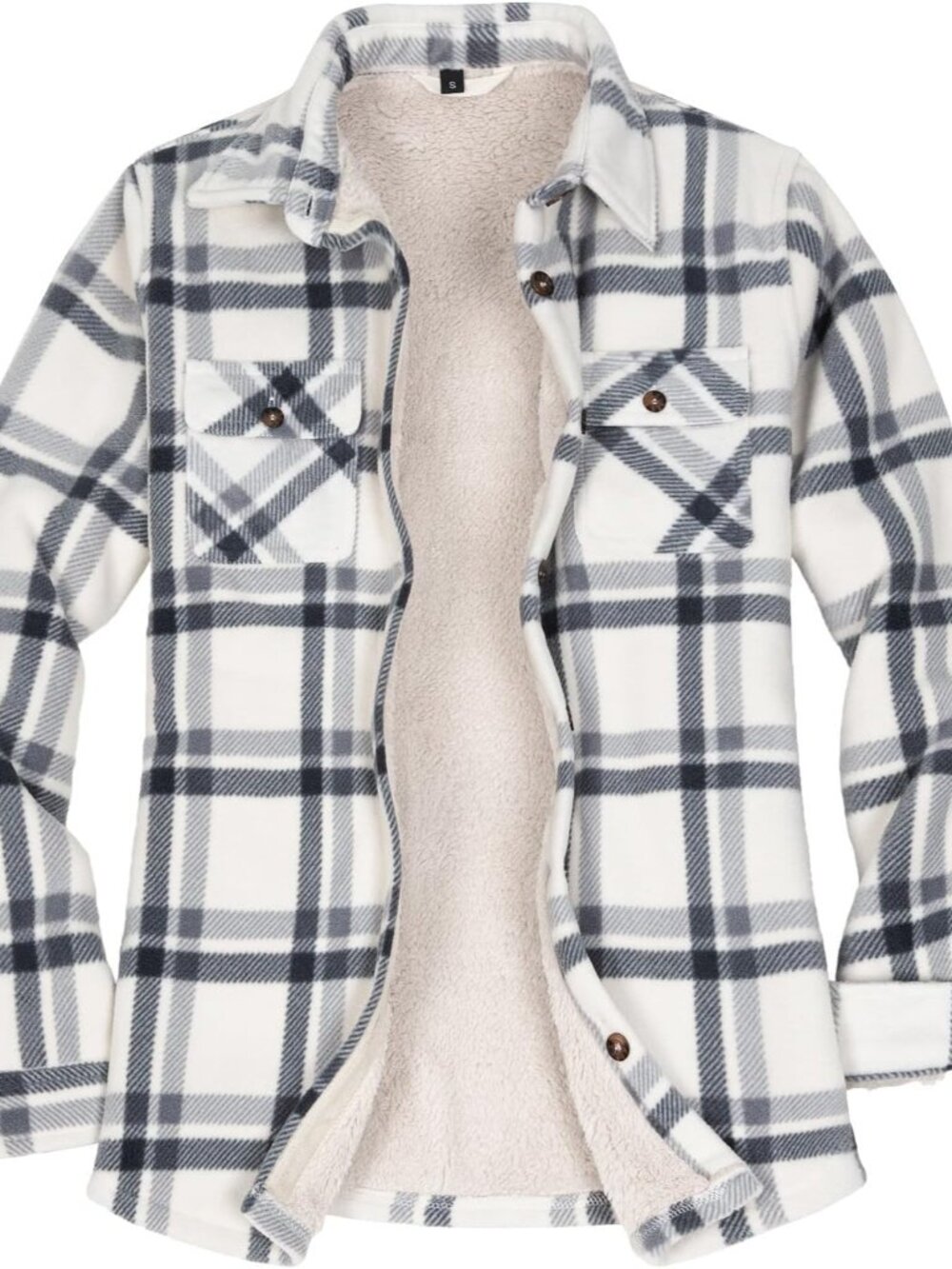 Womens Sherpa lined Button Up Plaid Shacket with Pockets